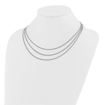 Sterling Silver Rh Plated Polished 3 Strand 1.5In Ext. Necklace