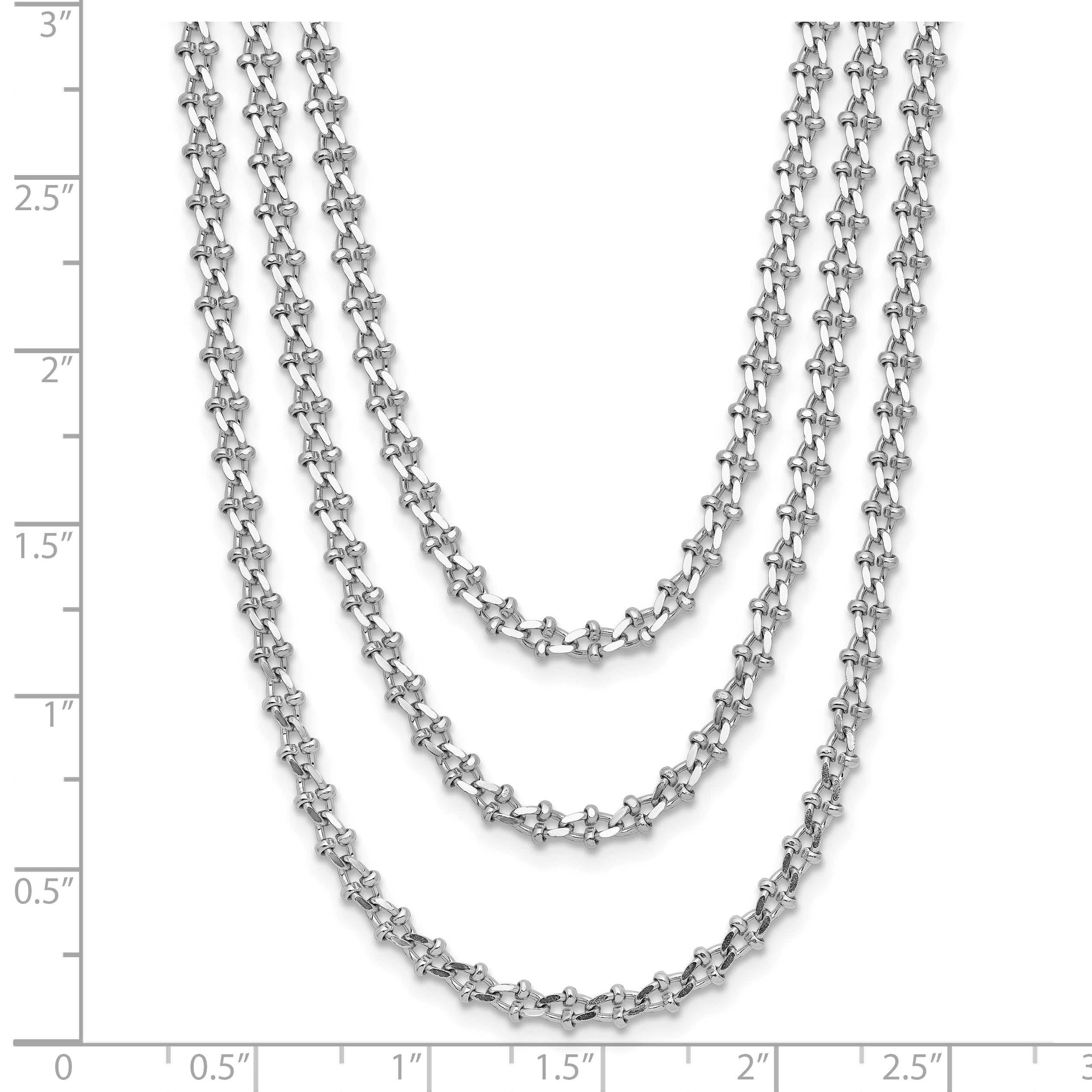 Sterling Silver Rh Plated Polished 3 Strand 1.5In Ext. Necklace
