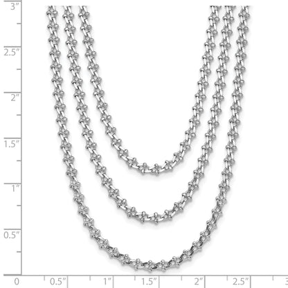 Sterling Silver Rh Plated Polished 3 Strand 1.5In Ext. Necklace