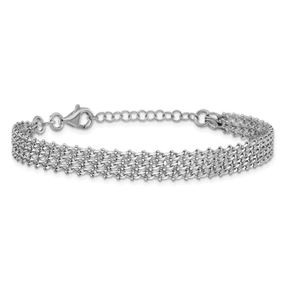 Sterling Silver Rh Plated Polished 3 Strand 1In Ext. Bracelet