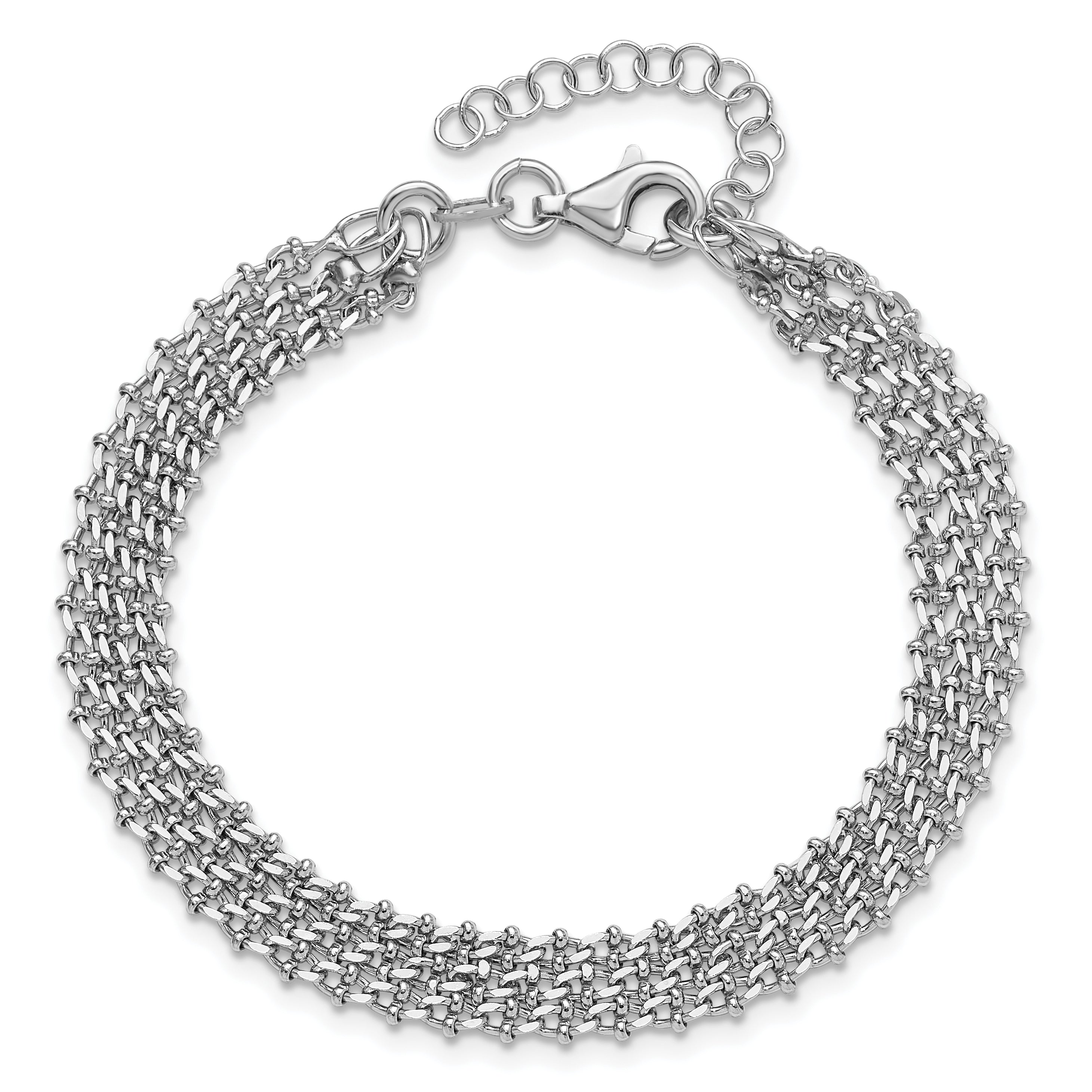 Sterling Silver Rh Plated Polished 3 Strand 1In Ext. Bracelet