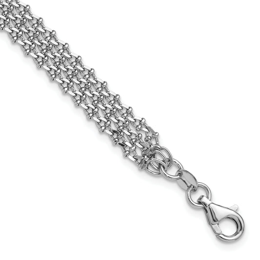 Sterling Silver Rh Plated Polished 3 Strand 1In Ext. Bracelet