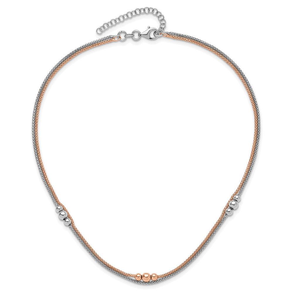 Sterling Silver Rhodium And Rose Tone 1.75In Ext. Necklace