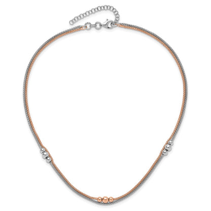 Sterling Silver Rhodium And Rose Tone 1.75In Ext. Necklace