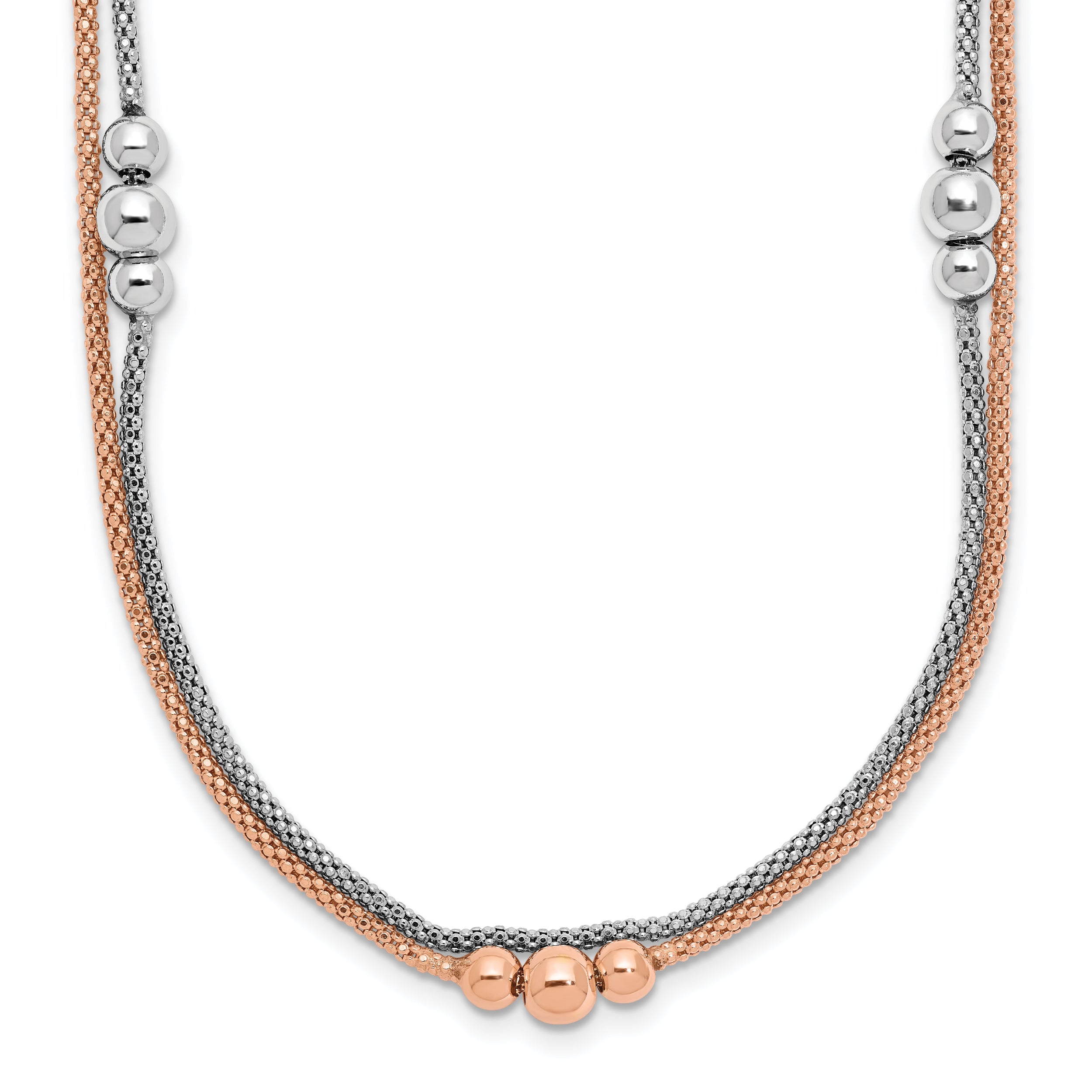 Sterling Silver Rhodium And Rose Tone 1.75In Ext. Necklace