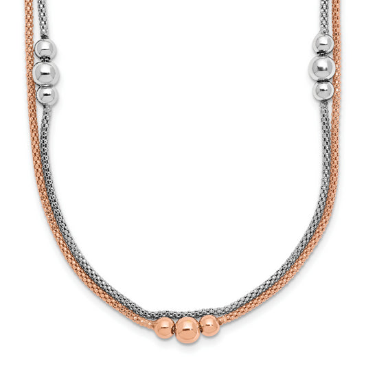 Sterling Silver Rhodium And Rose Tone 1.75In Ext. Necklace