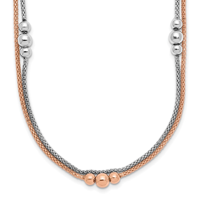 Sterling Silver Rhodium And Rose Tone 1.75In Ext. Necklace