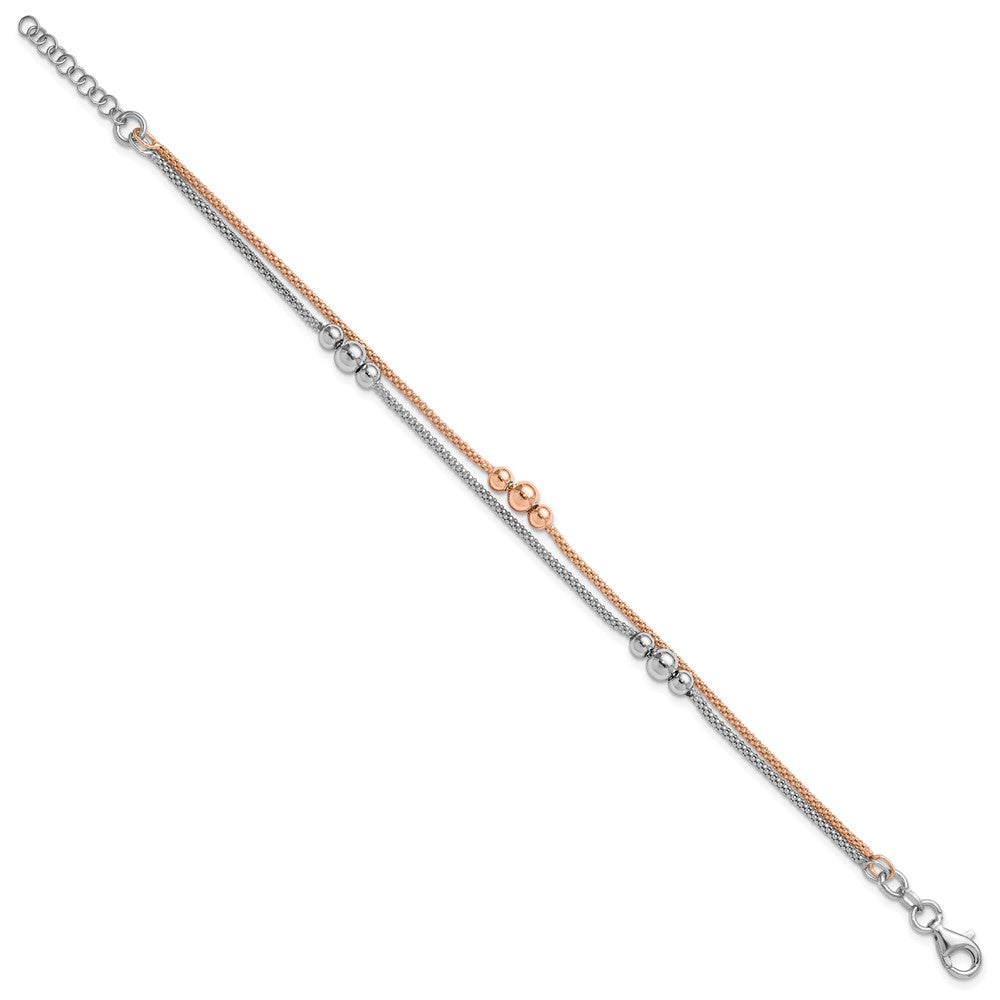 Sterling Silver Rhodium And Rose Tone 1In Ext. Bracelet