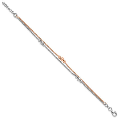Sterling Silver Rhodium And Rose Tone 1In Ext. Bracelet