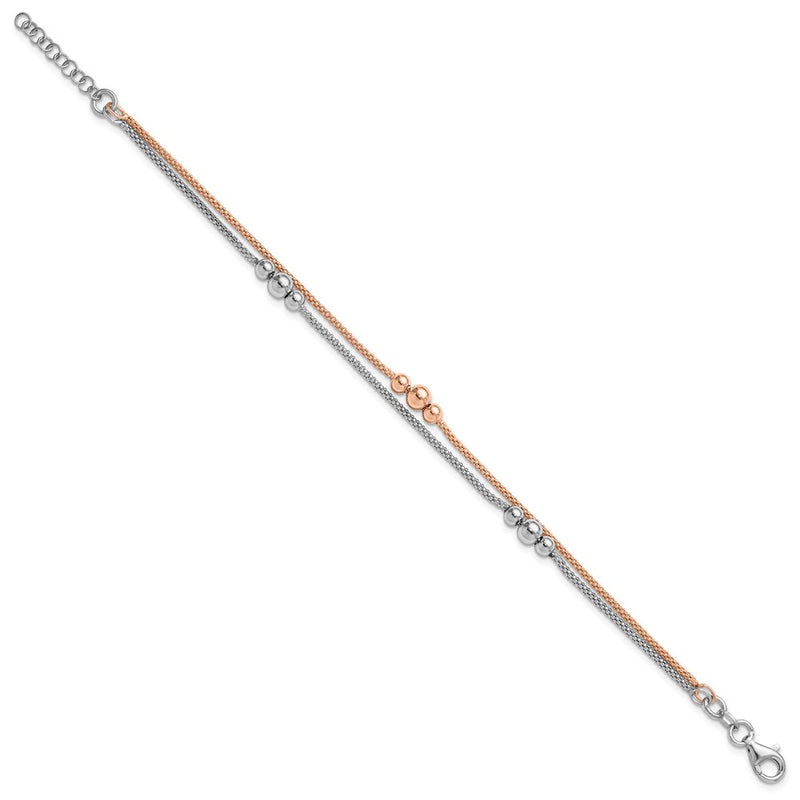 Sterling Silver Rhodium And Rose Tone 1In Ext. Bracelet