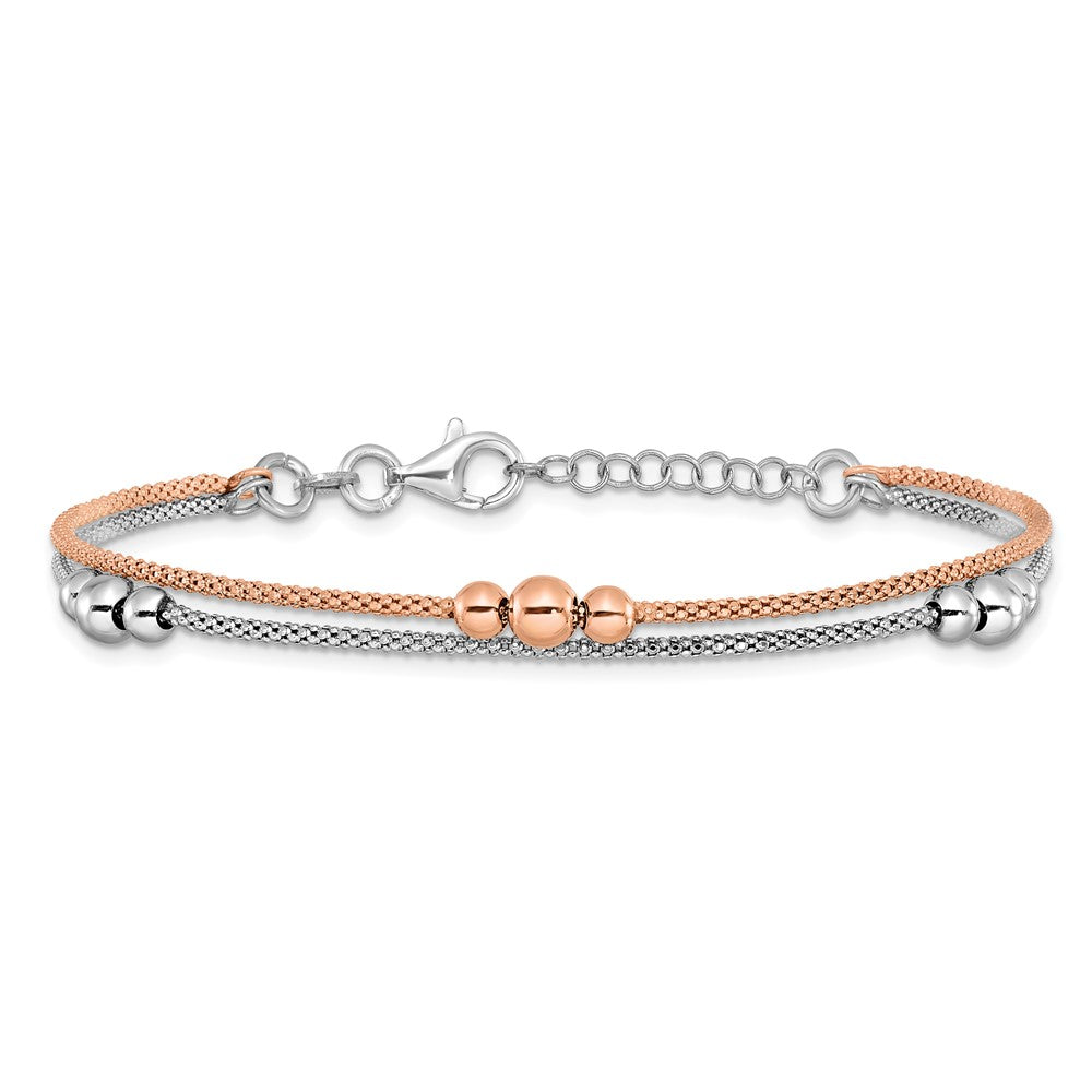 Sterling Silver Rhodium And Rose Tone 1In Ext. Bracelet