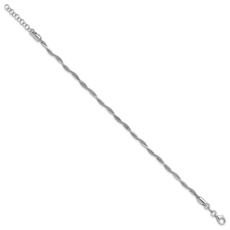 Sterling Silver Rh Plated Polished Twisted 1In Ext. Bracelet