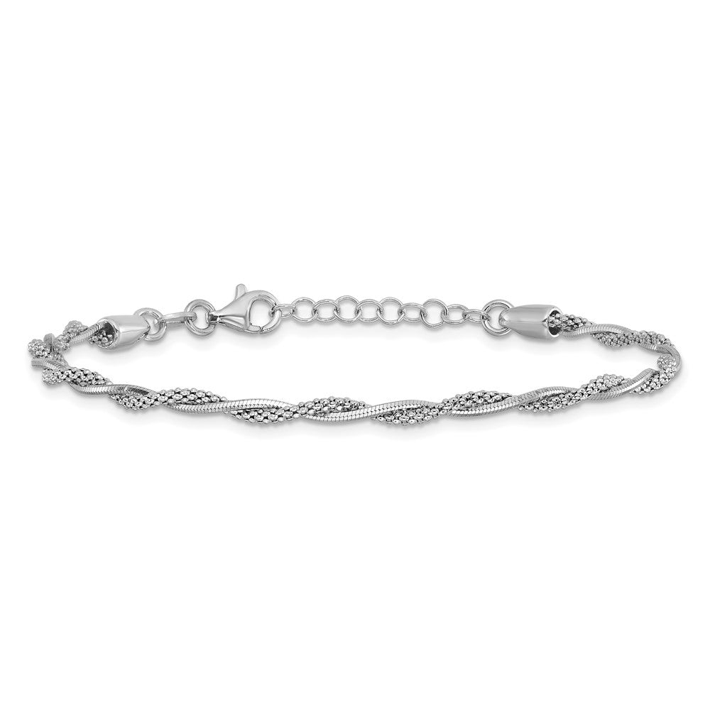 Sterling Silver Rh Plated Polished Twisted 1In Ext. Bracelet