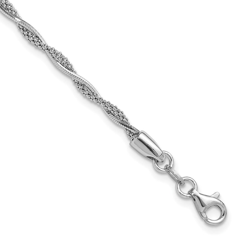 Sterling Silver Rh Plated Polished Twisted 1In Ext. Bracelet