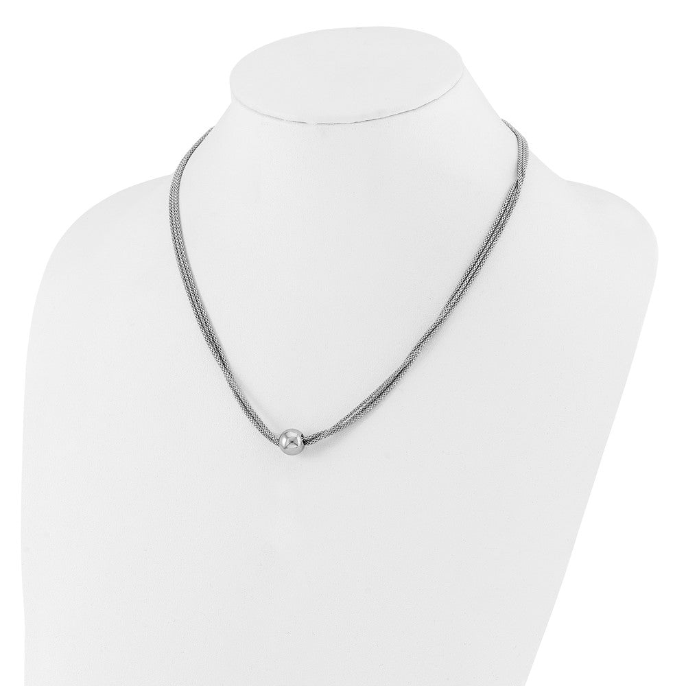 Sterling Silver Rh Plt Polished 3 Strand Bead 2In Ext. Necklace