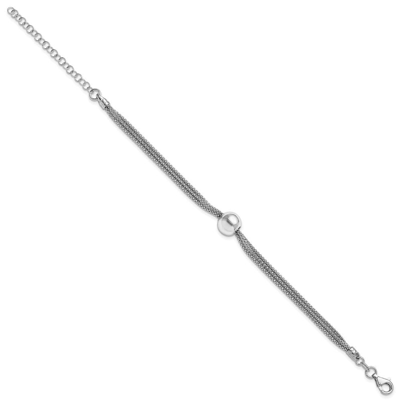 Sterling Silver Rh Plt Polished 3 Strand Bead 2In Ext. Bracelet