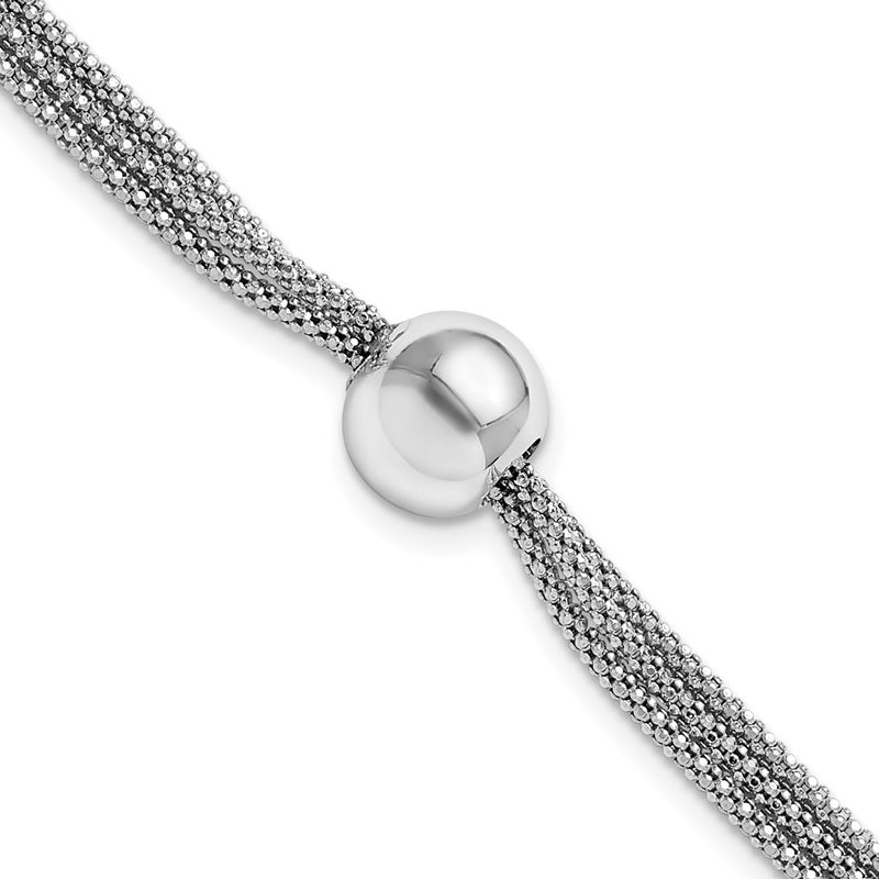 Sterling Silver Rh Plt Polished 3 Strand Bead 2In Ext. Bracelet