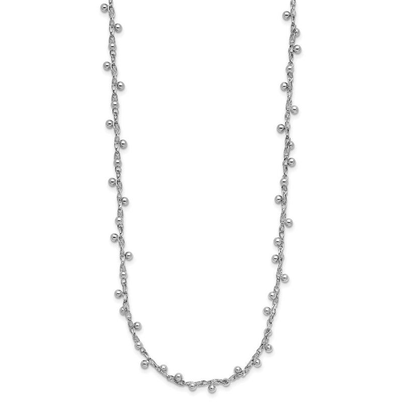 Sterling Silver Rhod Plated Polished Beaded 3In Ext. Necklace