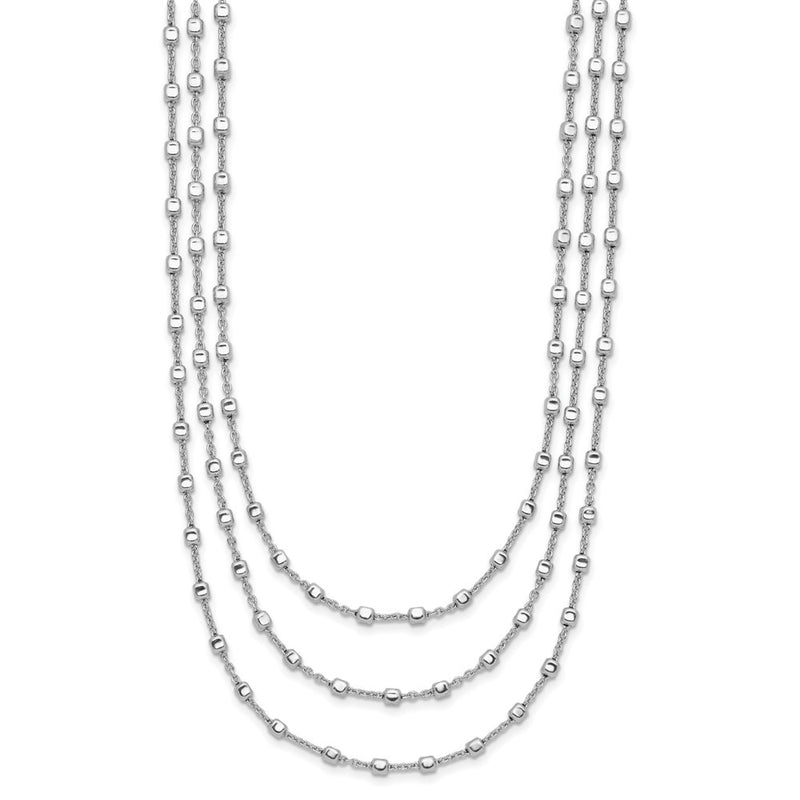 Sterling Silver Rh Plated 3 Strand Beaded 16In 2In Ext. Necklace