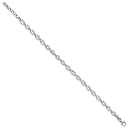 Sterling Silver Rhodium Plated Square Link 1In Ext. Bracelet