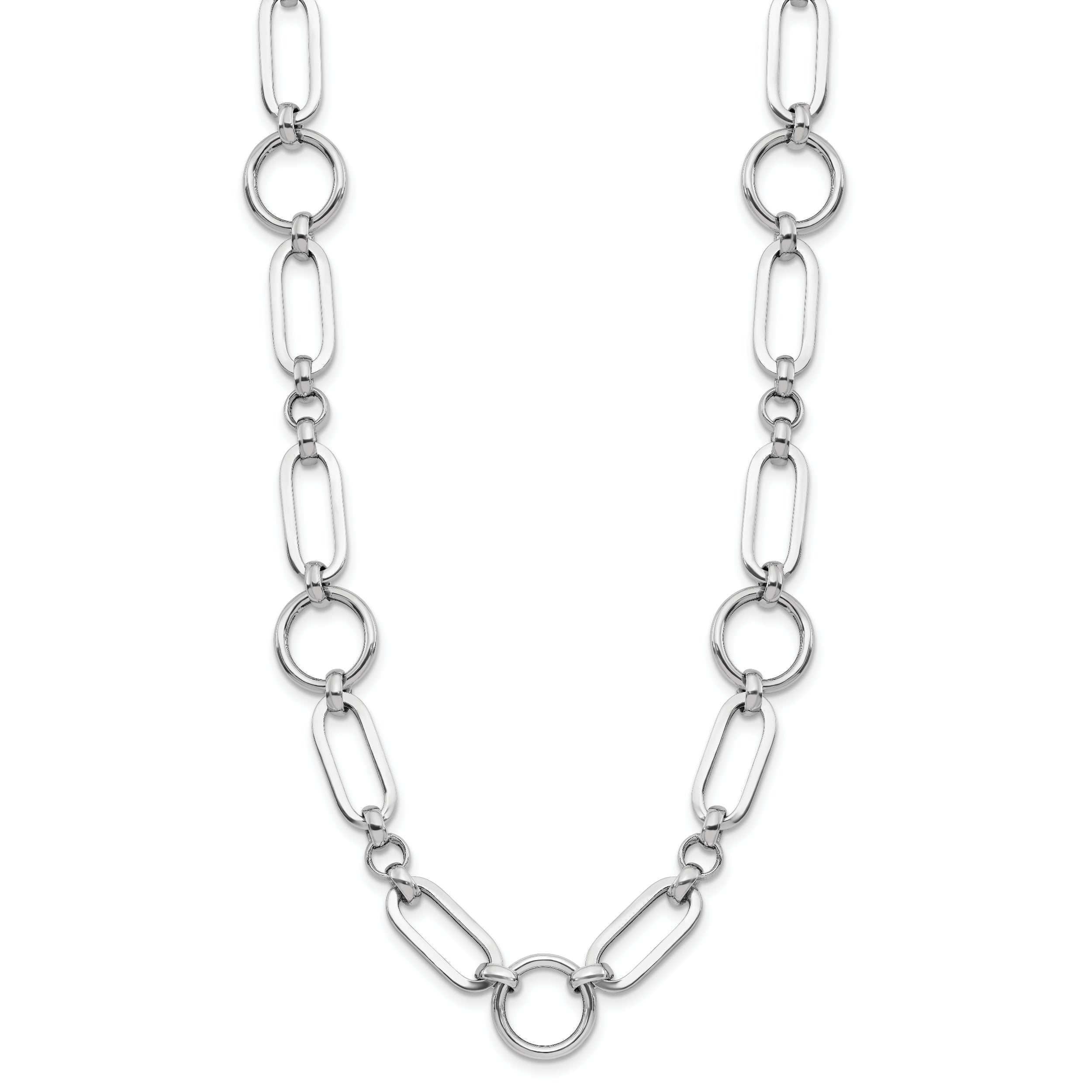 Sterling Silver Rh Plated Polished Fancy Link W/ 2In Ext. Necklace