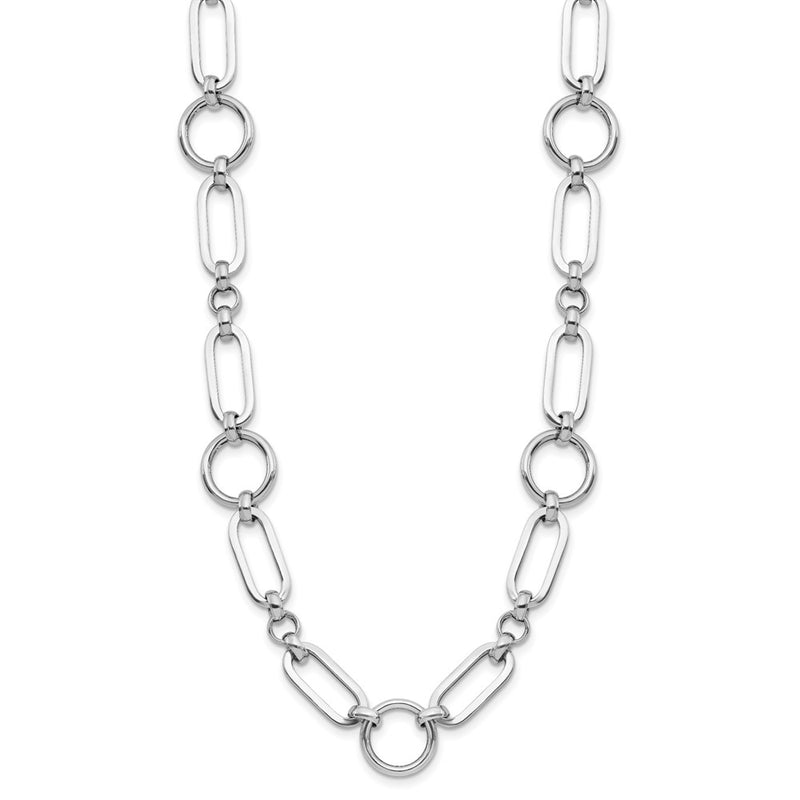 Sterling Silver Rh Plated Polished Fancy Link W/ 2In Ext. Necklace