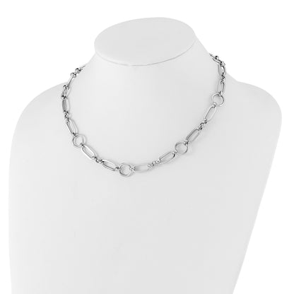 Sterling Silver Rh Plated Polished Fancy Link W/ 2In Ext. Necklace
