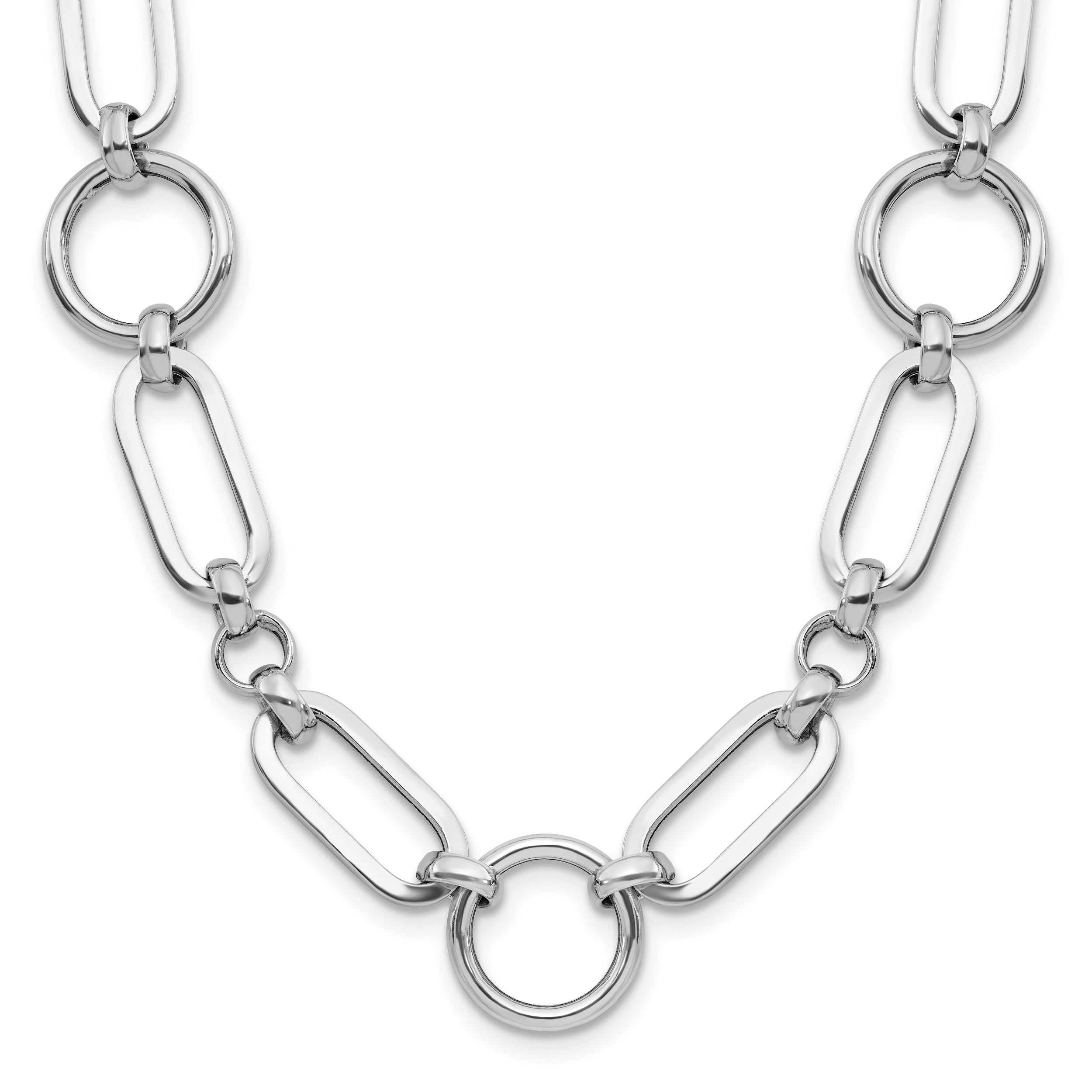 Sterling Silver Rh Plated Polished Fancy Link W/ 2In Ext. Necklace