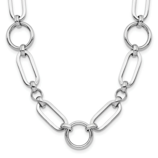 Sterling Silver Rh Plated Polished Fancy Link W/ 2In Ext. Necklace