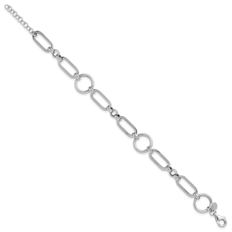 Sterling Silver Rh Plated Polished Fancy Link W/ 1In Ext. Bracelet