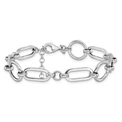 Sterling Silver Rh Plated Polished Fancy Link W/ 1In Ext. Bracelet