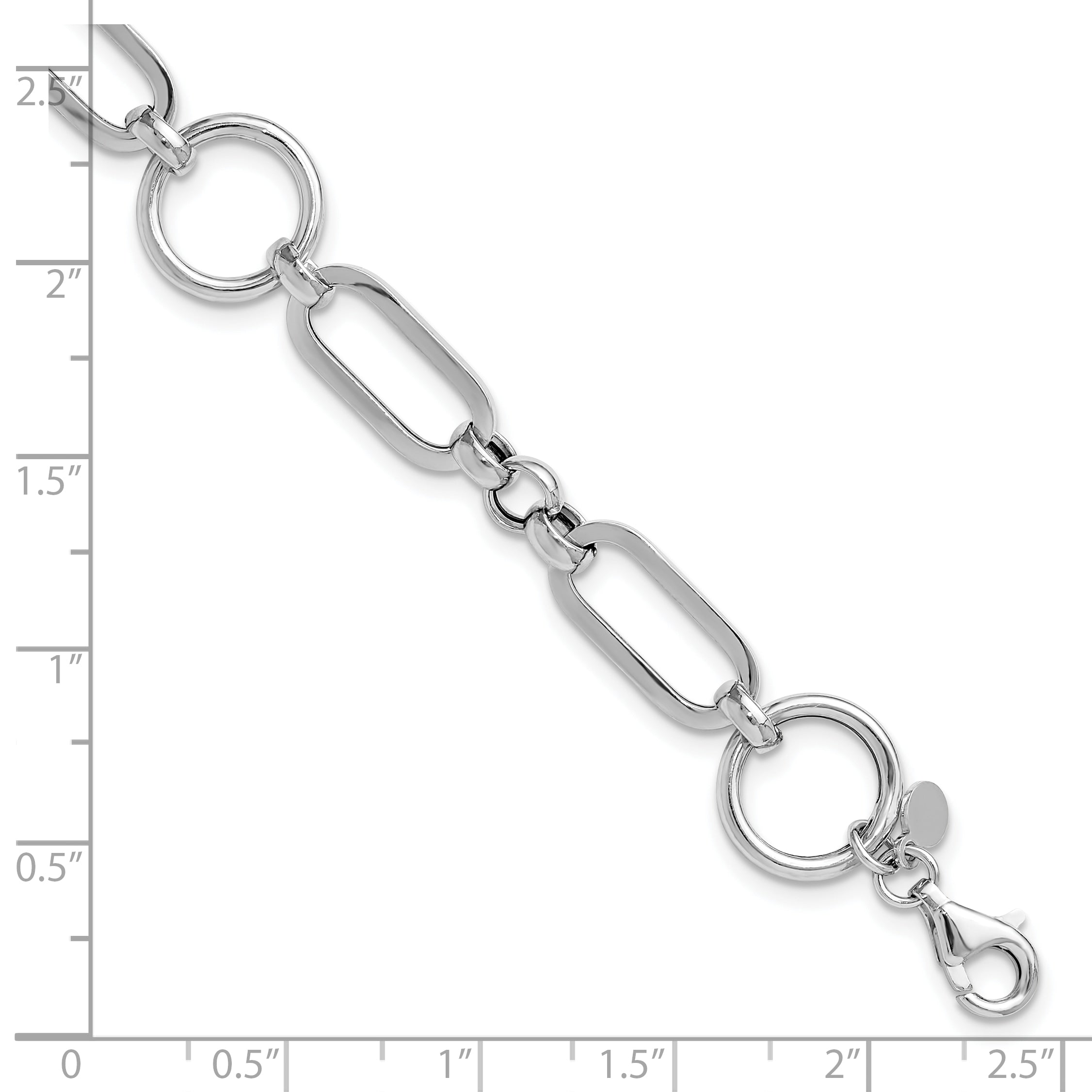 Sterling Silver Rh Plated Polished Fancy Link W/ 1In Ext. Bracelet