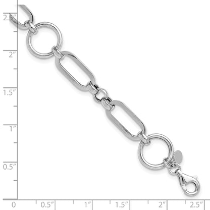 Sterling Silver Rh Plated Polished Fancy Link W/ 1In Ext. Bracelet