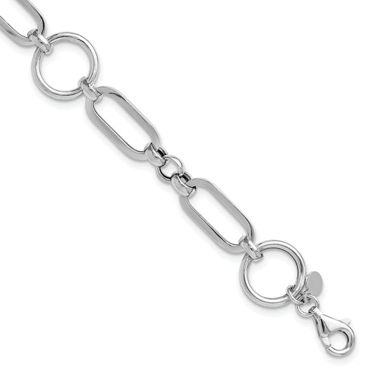 Sterling Silver Rh Plated Polished Fancy Link W/ 1In Ext. Bracelet