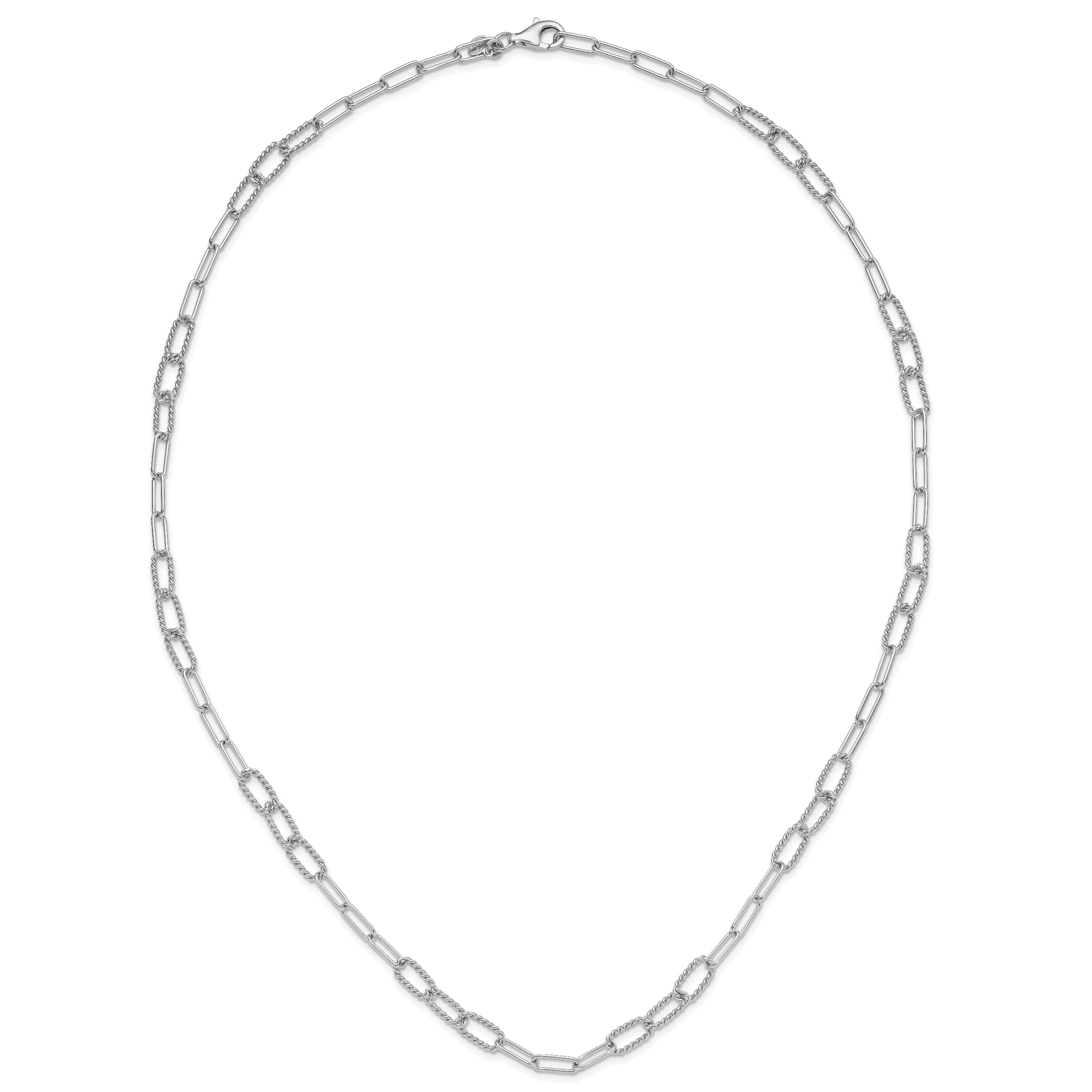 Sterling Silver Rh Plated Polished/Textured Fancy Link Necklace