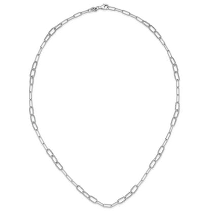 Sterling Silver Rh Plated Polished/Textured Fancy Link Necklace