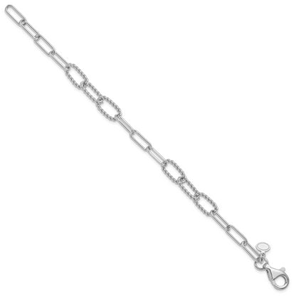 Sterling Silver Rh Plated Polished/Textured Fancy Link Bracelet