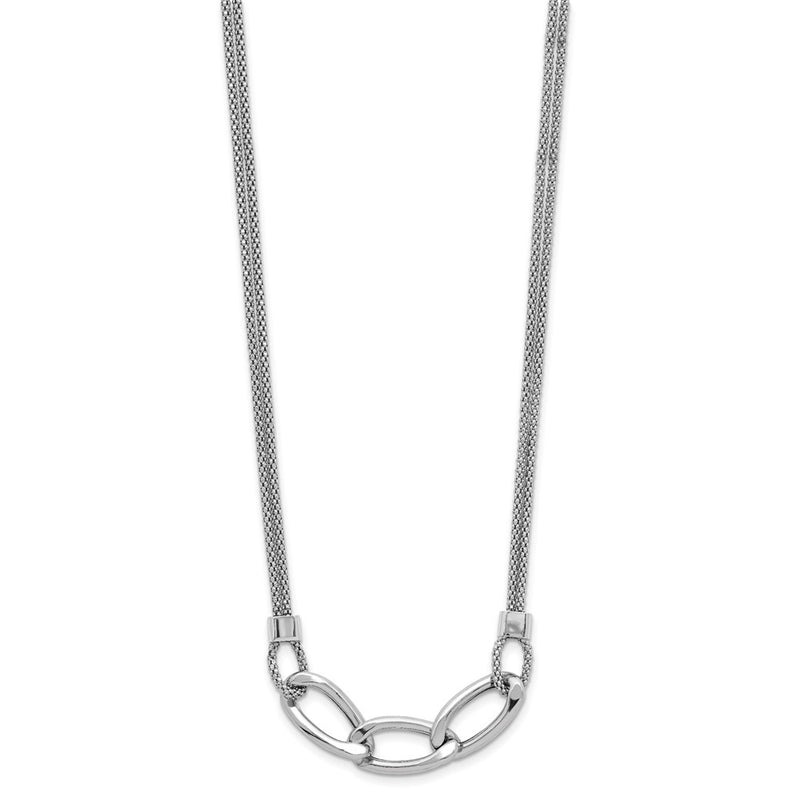 Sterling Silver Rh Plat Polished Multi Strand 2In Ext. Necklace