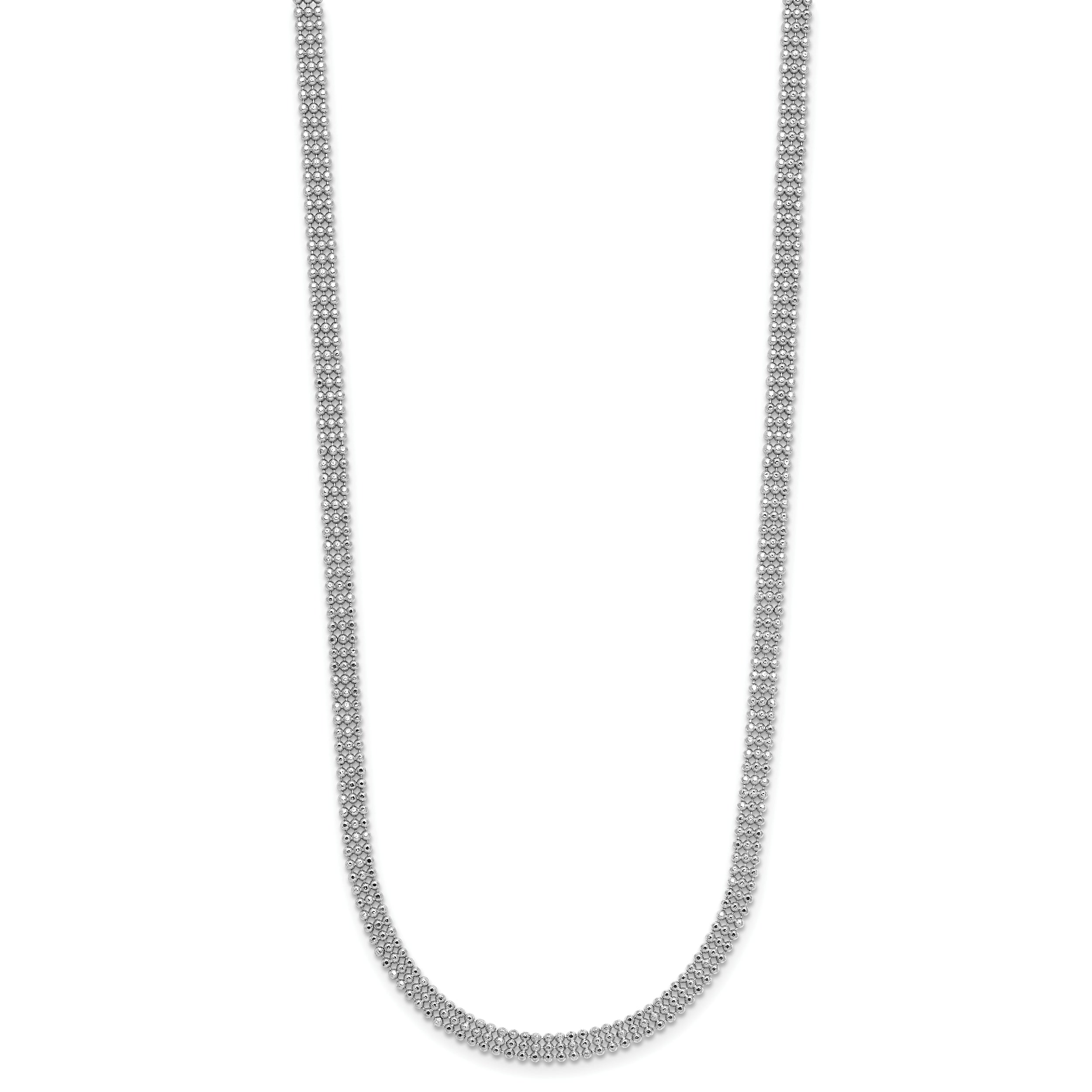 Sterling Silver Rh Plt Polish 3 Strand Beaded 2In Ext. Necklace