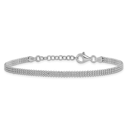 Sterling Silver Rh Plt Polished Beaded 1In Ext. Bracelet