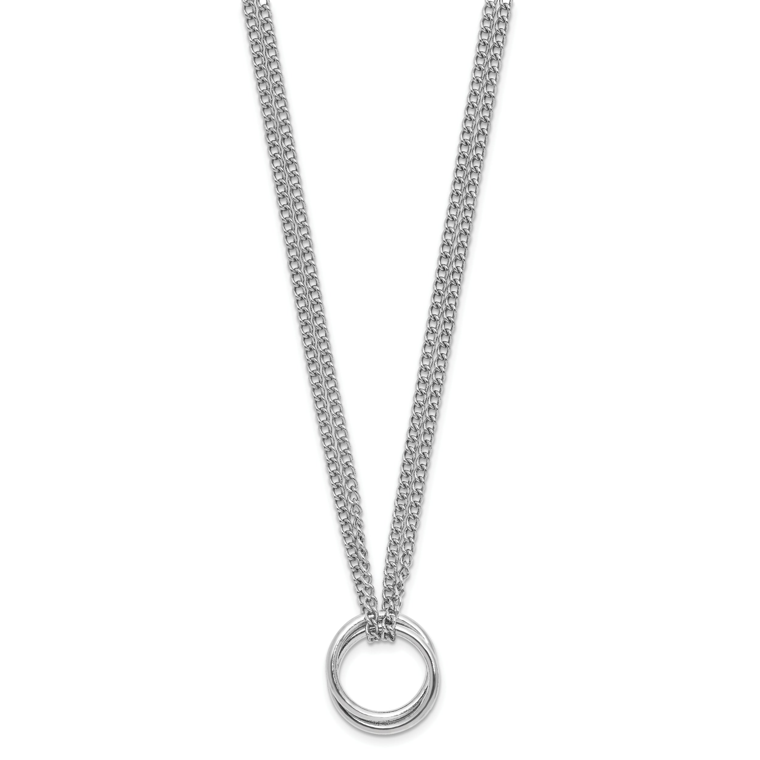 Sterling Silver Rh Plt Multi Strand Circles W/ 2In Ext. Necklace