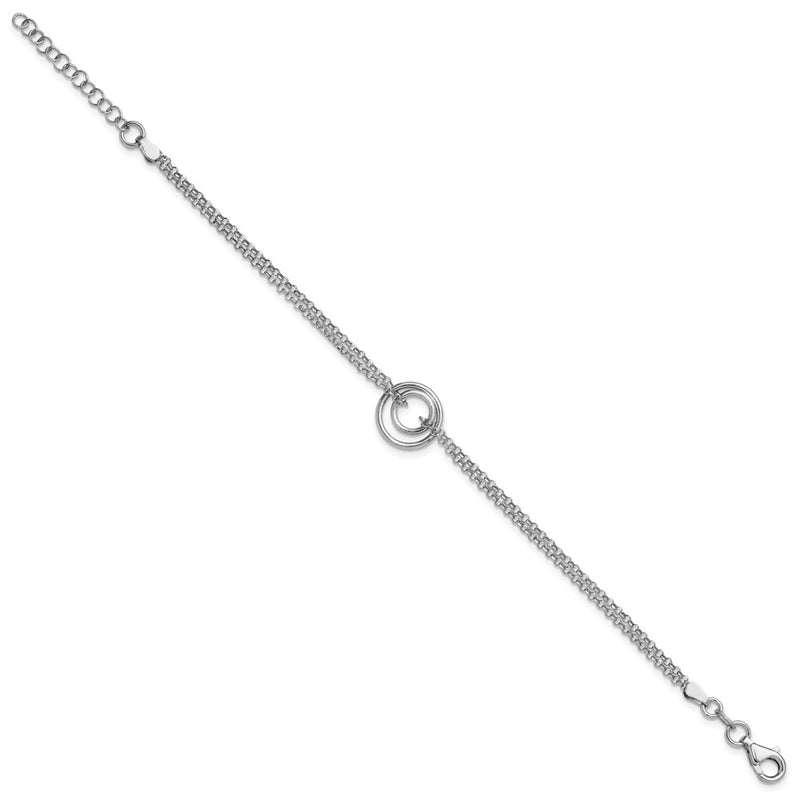 Sterling Silver Rh Pl Polished 2 Strand Circle 1.5In Ext. Bracel