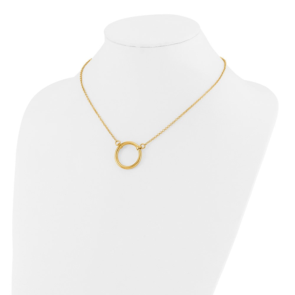 Sterling Silver Gold Tone Polished Circle W/ 2In Ext. Necklace