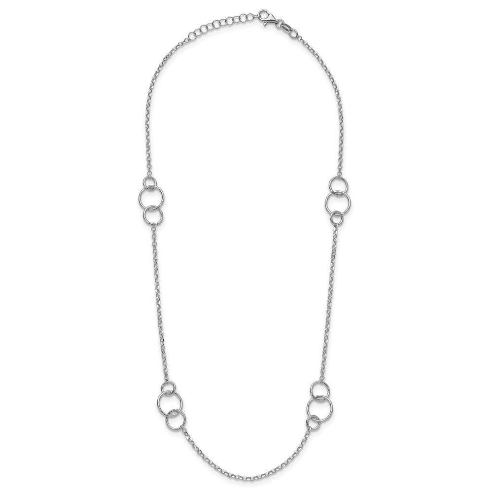Sterling Silver Rh Plated Polished Circle With 1In Ext. Necklace