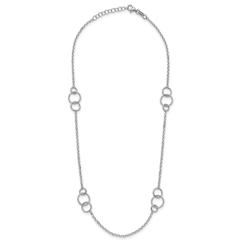 Sterling Silver Rh Plated Polished Circle With 1In Ext. Necklace