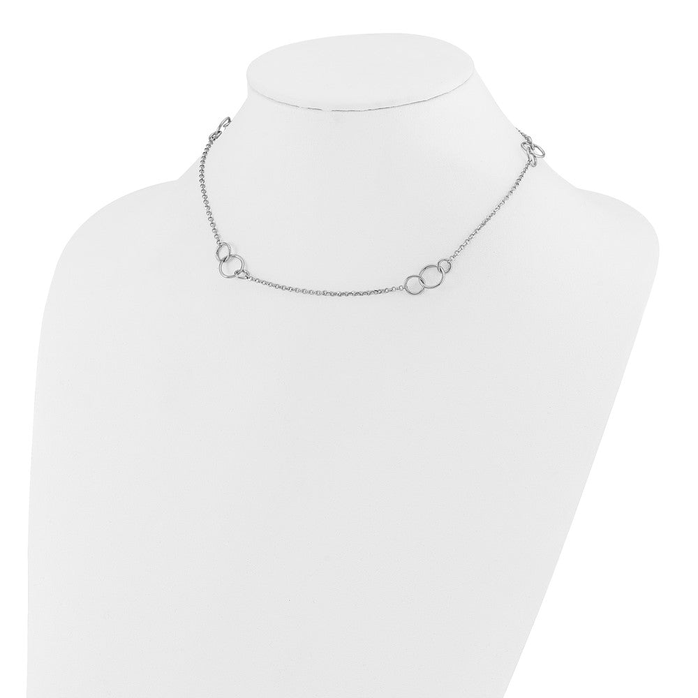 Sterling Silver Rh Plated Polished Circle With 1In Ext. Necklace