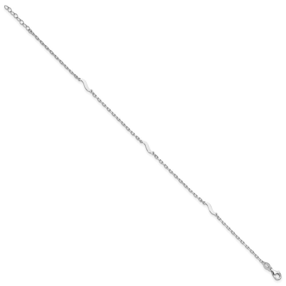Sterling Silver Rh-Pl Polished Paperclip Plus Ext. Chain Anklet
