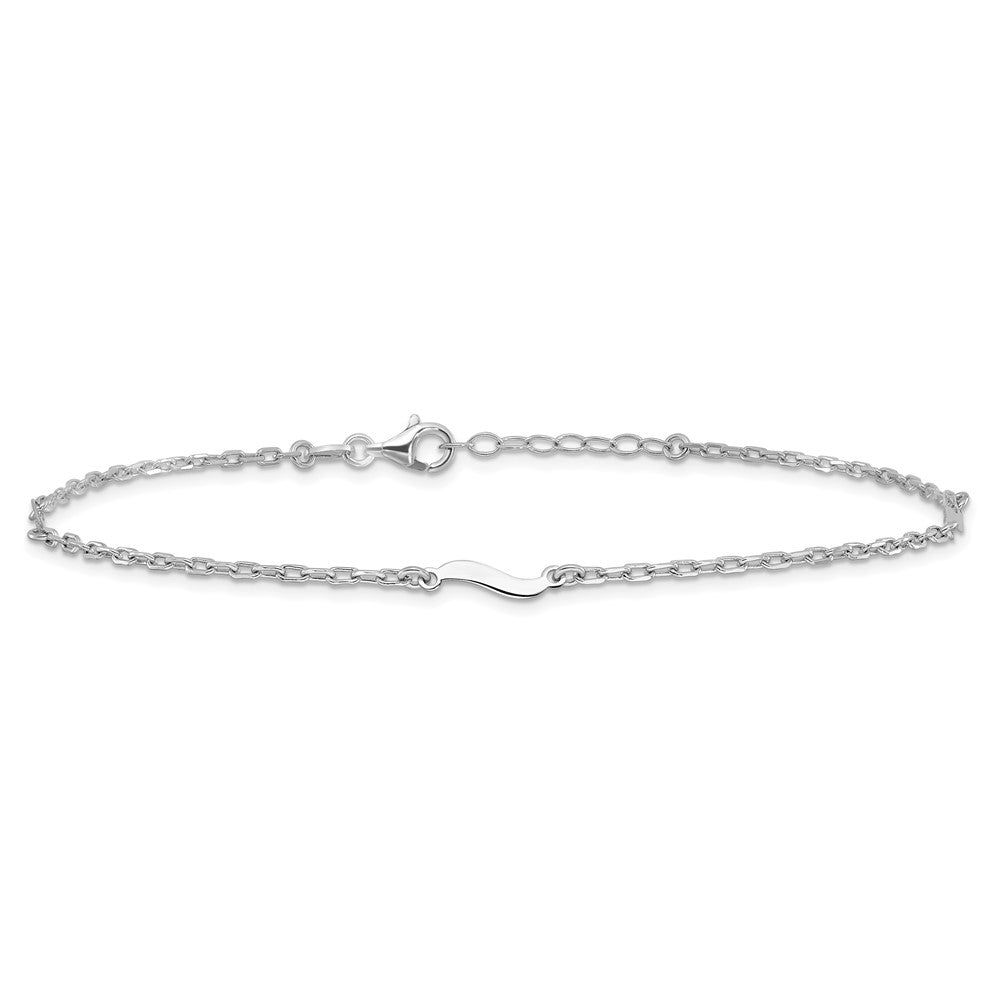 Sterling Silver Rh-Pl Polished Paperclip Plus Ext. Chain Anklet