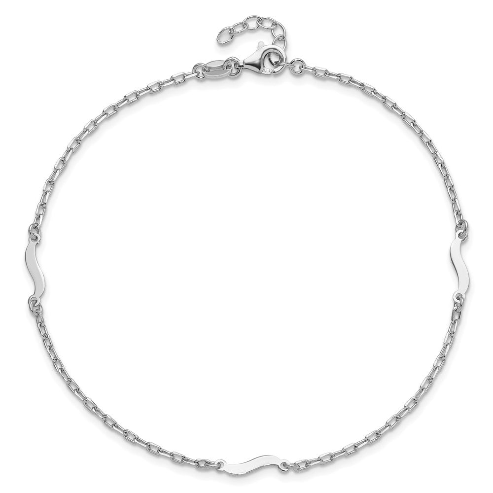 Sterling Silver Rh-Pl Polished Paperclip Plus Ext. Chain Anklet