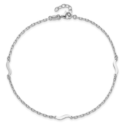 Sterling Silver Rh-Pl Polished Paperclip Plus Ext. Chain Anklet